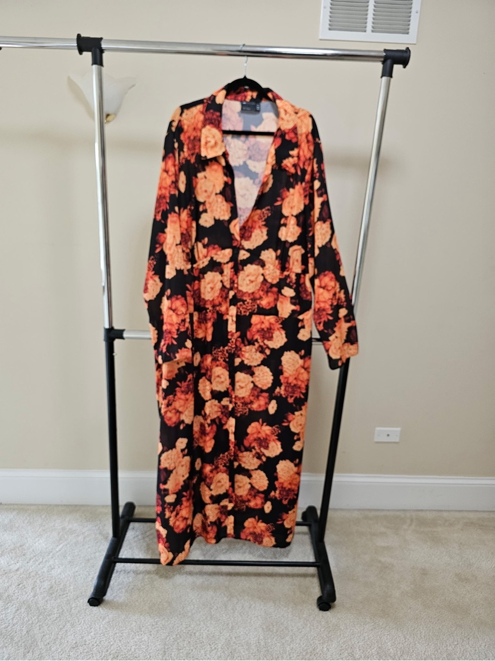 ASOS Curve Black Maxi Dress with Orange Floral Print